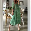 Artículo Otoño moda mujer Falda larga vestido de costura estampado verde al por mayor