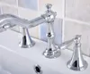 Grifos de lavabo de baño, latón cromado pulido, manijas dobles montadas en cubierta, grifo mezclador de lavabo de 3 agujeros, grifos de agua Mnf539