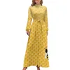 Lässige Kleider, süßes Kleid mit fliegenden Bienen, hohe Taille, roter Blumendruck, individueller Strand, langärmelig, Street-Fashion, lange Maxi-Kleidung