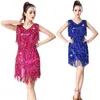 Stage Wear 2023 Sexy Ladies' Sequins Tassel Latin Dance Dress Competition Women's Performance Party Sleeveless