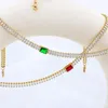 Chains Fashion Charm Zircon Jewelry Set Stainless Steel Luxury Tennis Necklace Square Trendy Multi-Color Bracelet