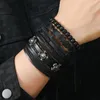 Charm Bracelets Vintage Leather Bracelet Men Multi Layer Woven PU Sun Flower Cross Decoration Pull Rope