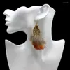 Boucles d'oreilles pendantes colorées plume gland frangé motif papillon creux longue goutte Brincos pour les femmes