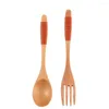 Ensembles de vaisselle en bois 2PCS Riz Soupes Céréales Dîner Kit Vaisselle Cuillère Fourchette