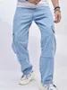 Jeans Homme Est Male Poche Latérale Bleu Baggy Jambe Droite Pantalon Cargo Homme