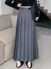 Röcke Qoerlin mit Gürtelanzug Frauen Seitlicher Reißverschluss Hohe Taille Plissee Weibliche Qualith Midi Schwarz Grau 2023