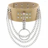 Halsband aus Punk-Leder, 50 mm breit, dreilagige silberfarbene Kette mit Ringniet, dornenlose Dekoration, Halsschmuck für Frauen