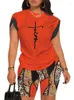 Kadınların Trailtsuits T-Shirt 2 Parça Set Yaz Gündelik Siyah Kısa Kollu Bluzlar Şort Leopar Baskı Kadınlar Takım Sokak Giyim Kadın Giyim