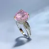 Wedding Rings PANSYSEN Romantic Heart Cut 11MM Pink Sapphire High Carbon Diamond Wedding Engagement Ring Luxury Solid Silver 925 Fine Jewelry 230802