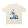 Moderna Rhude Leopard Animal Letter Print Solta Casual Masculina e Feminina Mesma Camiseta de Manga Curta