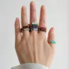 Trouwringen Natuurlijke 4mm Rechthoek Kralen Energie Steen Vierkante Kristallen Kraal Armband Wome Mannen Handgemaakte Ring Festival Sieraden