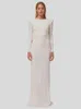 Casual Dresses Elegant White Long Evening Dress Women Full Sleeve Backless Round Neck High Split Party Club Dinner Vestidos Fashion