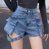 Женские шорты Spicy Girl Workwear Jeans Summer Hollow Out Design нерегулярная широкая нога высокая талия A-Line