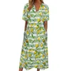 Party Dresses Lemon Flower Dress randig tryck söt Maxi Street Wear Casual Long Summer V Neck Custom Vestidos stor storlek