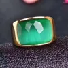 Bröllopsringar Mens Stora Green Opal Gemstone Ring Gold Color Solid rostfritt stål med stenband Fest smycken gåva grossist