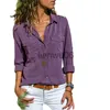 Kvinnors blusar skjortor Autumn Woman Pocket Office Blus Plus Size Lapel Lång ärm Slim Button Shirt Ladies Black Pink Femininas Tops S5XL J230802