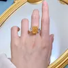 Wedding Rings PANSYSEN Luxury 925 Sterling Silver 10*13MM Cushion Cut Orange High Carbon Diamond Gemstone Cocktail Ring Fine Jewelry Gifts 230802