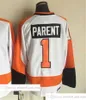 Film Vintage Hockey 1 Bernie Parent Trikots CCM Stickerei 8 Dave Schultz 16 Bobby Clarke 26 Brian Propp Trikot Weiß Oraneg Schwarz