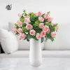 Decorative Flowers 30cm Simulated Pink 11-Head Blooming Rose Wedding Arch Bouquet Decoration For Home Vase Artificial Living Room Decor