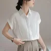 Chemisiers pour femmes Summer Fashion Shirt 2023 White Stripe Short Sleeve Slim Fit Unique Temperament Top