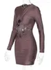 Casual Dresses 2023 Hollow Out Ruched Mini Dress for Women Robe Autumn O Neck Long Sleeve Bodycon Party Short Vestido