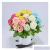 Faux Floral Greenery 1 Bundle 6 Big Head Fake Flowers For Home Wedding Decor Silk Rose Bouquet Artificial Flower Party Decoration Dh3Nn
