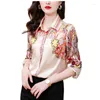 Kvinnor BLOUSES 2023 Paisley Floral Silk Long Sleeve Women Designer Lapel Retro Button Up Shirts Office Lady Lady Satin Blus Ol Tops