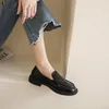 Dress Shoes 2023 Spring Women's Leather Mid Heel Loafers British Style Black Casual Banquet And Office Wear Fashion Design