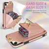 Étuis de téléphone portable Bandoulière Cartes à glissière Solt Portefeuille Étui en cuir pour iPhone 14 PRO MAX 13 12 MINI XS XR XS X 7 8 Plus SE 2022 Housse de sac à lanière L230731