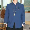 Camicie casual da uomo Giacca da ricamo in camicia a maniche lunghe in lino con colletto alla coreana cinese