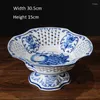 Plates Chinese Blue And White Porcelain Fruit Plate Hollow Out High Foot Basket Living Room Decor Home Underglaze Color