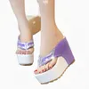 New Women Summer Platform Wedges Shoes Black Purple Sandals For Ladies Women Bling Slides Flip Flop Shoe e9gb#