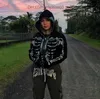 Męskie bluzy bluzy Full Zip Rhinestone Skeleton Goth Hoodie Y2K Długie rękaw duże bluza Hip-Hop Grunge Męska Kurtka sportowa Sudaderas Z230802