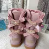 2023 New designer Women's fur one-piece diamond boots Women Winter Snow Boots Fashion Australia Classic Short bow boot Ankle Knee Bow girl MINI Bailey shoes