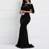 Casual Dresses Sexy Off Shouder Peplum Ruffles Long Maxi Dress Wedding Evening Party Women Elegant Red Velvet Gown Bodycon Mermaid