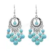 Vintage Ethnique Bleu Rouge Perles Gland Boucles D'oreilles pour les Femmes Boho À La Main Argent Couleur Creux Dangle Boucle D'oreille Bijoux