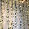 Decorative Flowers 2.3m Artificial Creeper Green Leaf Ivy Vine With 2m LED String Lights Set DIY Wedding Party Light Garlands