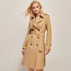 Designer Luxury Womens Double Breasted Long Trench Coat Belted Lapel Overcoat Windproof Classic Outerwear