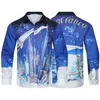 Men's Casual Shirts Mens Thin Silk Blue Star Castle Print Long Sleeve Men Women Tennis Club Shirt Clothes