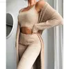 Mesdames Teddy Lounge Wear Set Femmes 3 Pièces Survêtements Polaire Pyjamas Cardigan 3 Pièces Survêtements Polaire Pyjamas Cardigan G0113