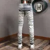 Männer Jeans High Street Fashion Männer Retro Gelb Blau Elastische Skinny Fit Ripped Gedruckt Designer Hip Hop Marke Hosen hombre