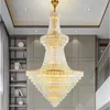 American Gold Crystal Chandeliers 조명 조명기구 대형 고급 샹들리에 유럽 클래식 드롭 라이트 아르 데코 호텔 계단 웨이 홈 실내 조명 lampara