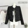 Damen Jacken Elegante Langarm Einreiher Tweed Jacke Dame Frühling Herbst Streetwear Einfarbige Taschen Lose Outwear Top