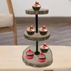 Platos de madera de 3 niveles para decoración de mesa, bandeja para servir aperitivos y frutas, soporte para cupcakes y galletas de estilo europeo para cumpleaños, postre