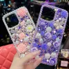 Cell Phone Cases 3D Floral Daisy Pearl Bling Rose Diamond Chain Phone Case For Samsung S23 S22 S21 S20 FE Ultra Plus + Note 10 20 Pro A 52 72 53 L230731