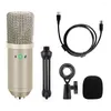 Microfoons Opgewaardeerde USB-microfoonMetalen condensator Live-microfoon met statief en knopbedieningsfunctie voor / zingen Voice Chat