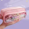 Estojo para lápis com três camadas, grande capacidade, artigos de papelaria, estético, grade transparente, estojo para canetas, bolsa com zíper para meninas, material escolar 230802