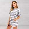 Kvinnors spårningsdräkter 2 datorer/set Women Summer Tracksuit Striped Tie-Dye DrawString Workout Kort ärm Casual T-shirt Shorts Set Duits