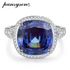 Wedding Rings PANSYSEN Luxury 925 Sterling Silver 10CT Paraiba Tourmaline Sapphire Gemstone Finger Ring Cocktail Party Fine Jewelry Wholesale 230802