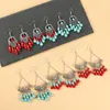 Vintage Ethnique Bleu Rouge Perles Gland Boucles D'oreilles pour les Femmes Boho À La Main Argent Couleur Creux Dangle Boucle D'oreille Bijoux